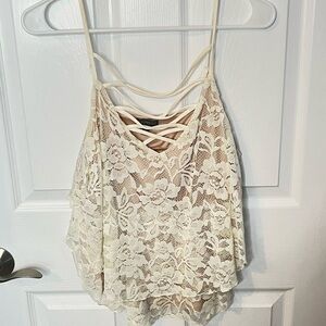 Express White Cream Strappy Criss Cross Tank Top Floral Lace Medium